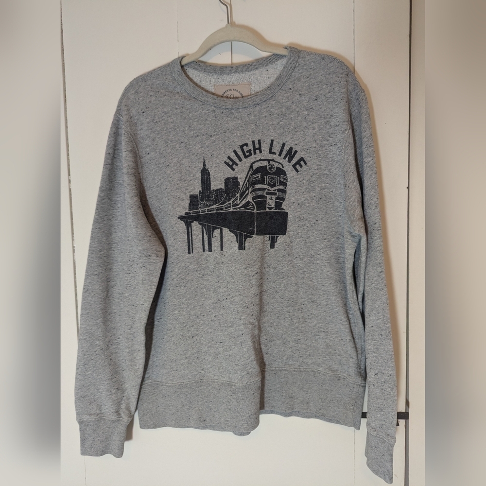 J Crew size L, Men's High Line Gray Sweatshirt, artsy, NYC, subway art